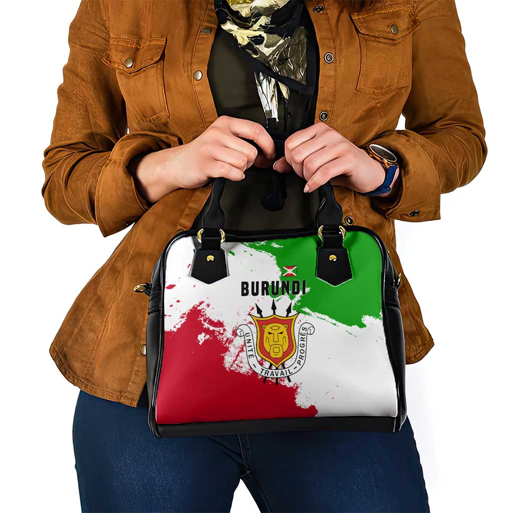 Burundi Flag Shoulder Handbag with National Emblem and Motto Unité Travail Progres
