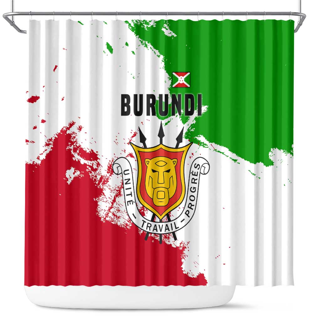 Burundi Flag Shower Curtain with National Emblem and Motto Unité Travail Progres