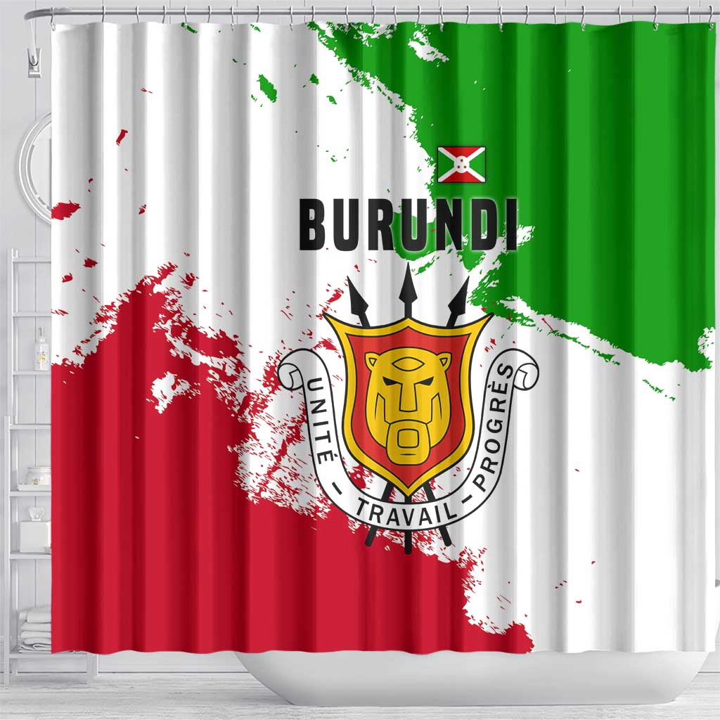Burundi Flag Shower Curtain with National Emblem and Motto Unité Travail Progres