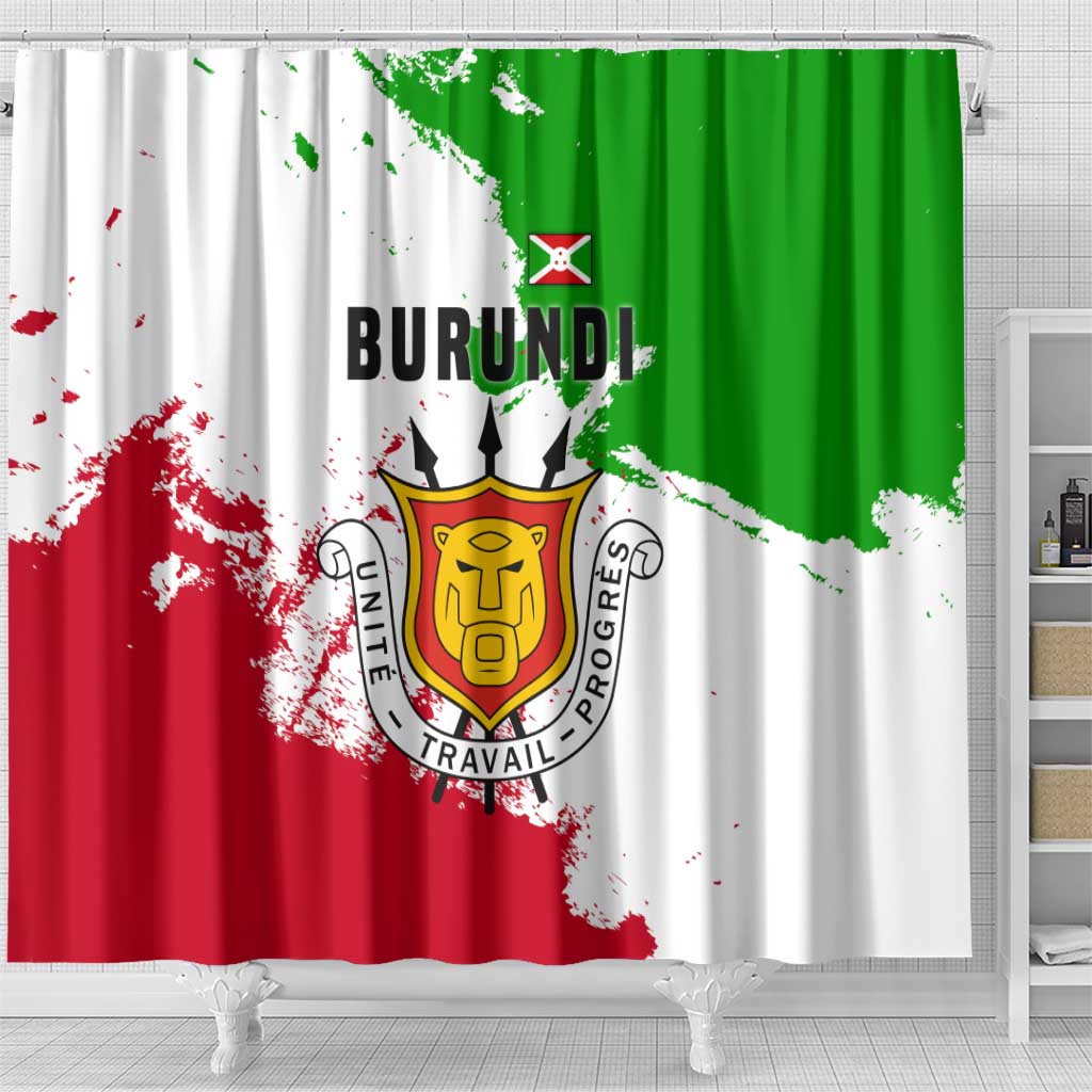 Burundi Flag Shower Curtain with National Emblem and Motto Unité Travail Progres