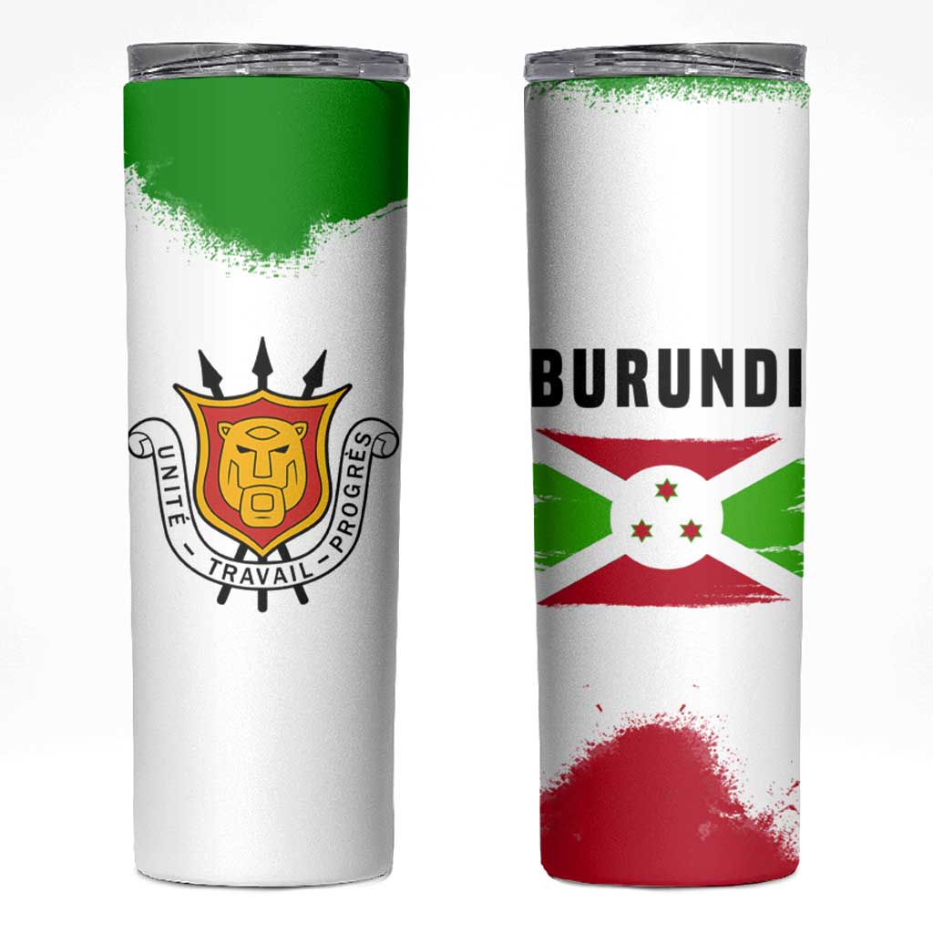 Burundi Flag Skinny Tumbler with National Emblem and Motto Unité Travail Progres
