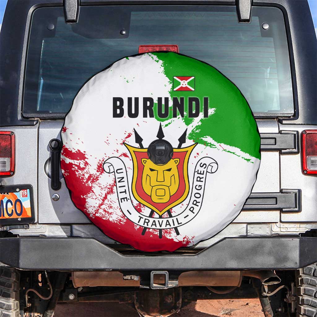 Burundi Flag Spare Tire Cover with National Emblem and Motto Unité Travail Progres