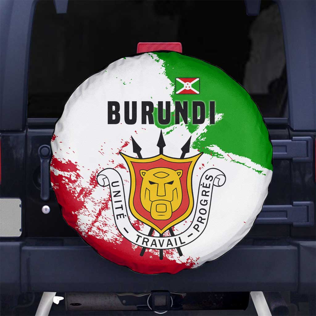 Burundi Flag Spare Tire Cover with National Emblem and Motto Unité Travail Progres