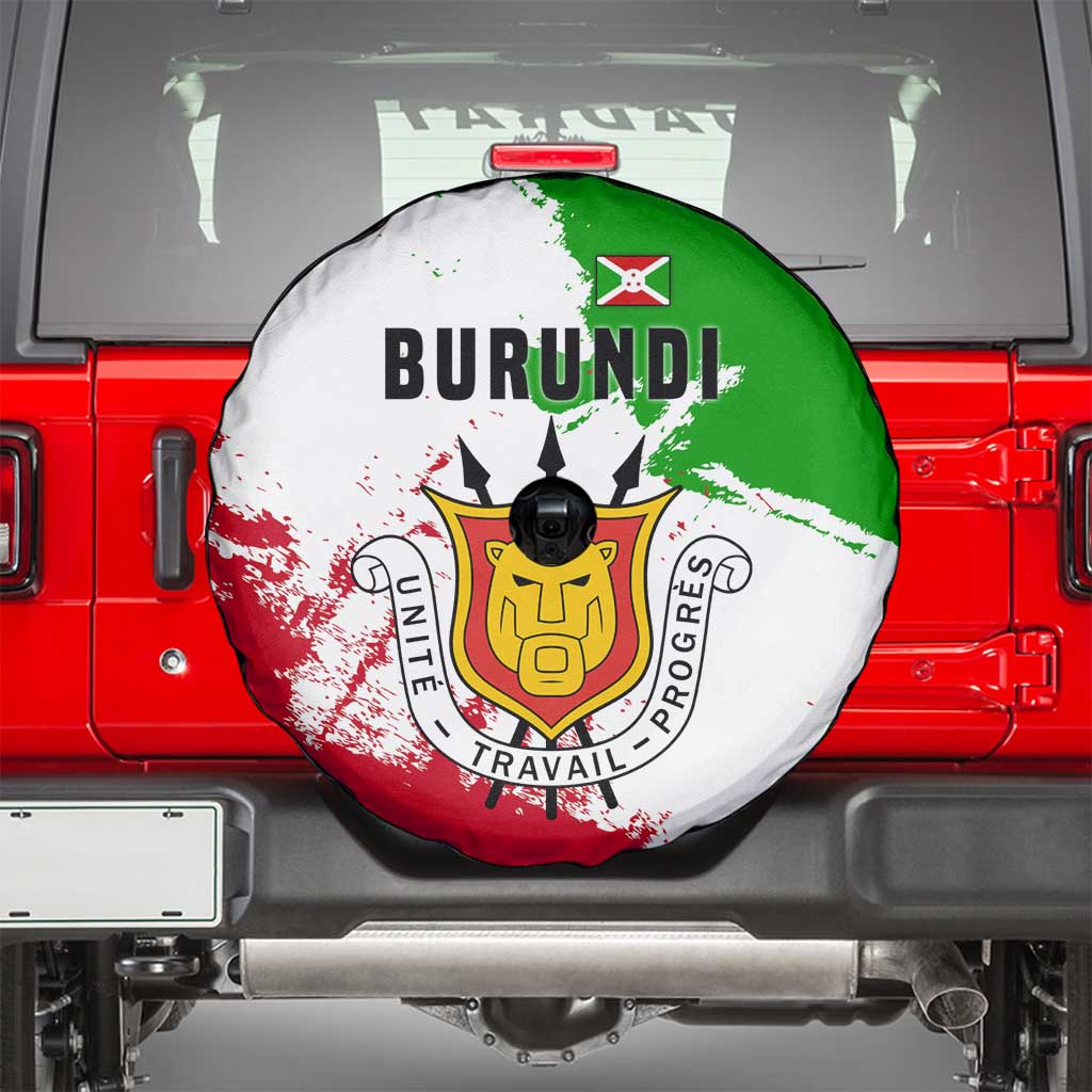 Burundi Flag Spare Tire Cover with National Emblem and Motto Unité Travail Progres