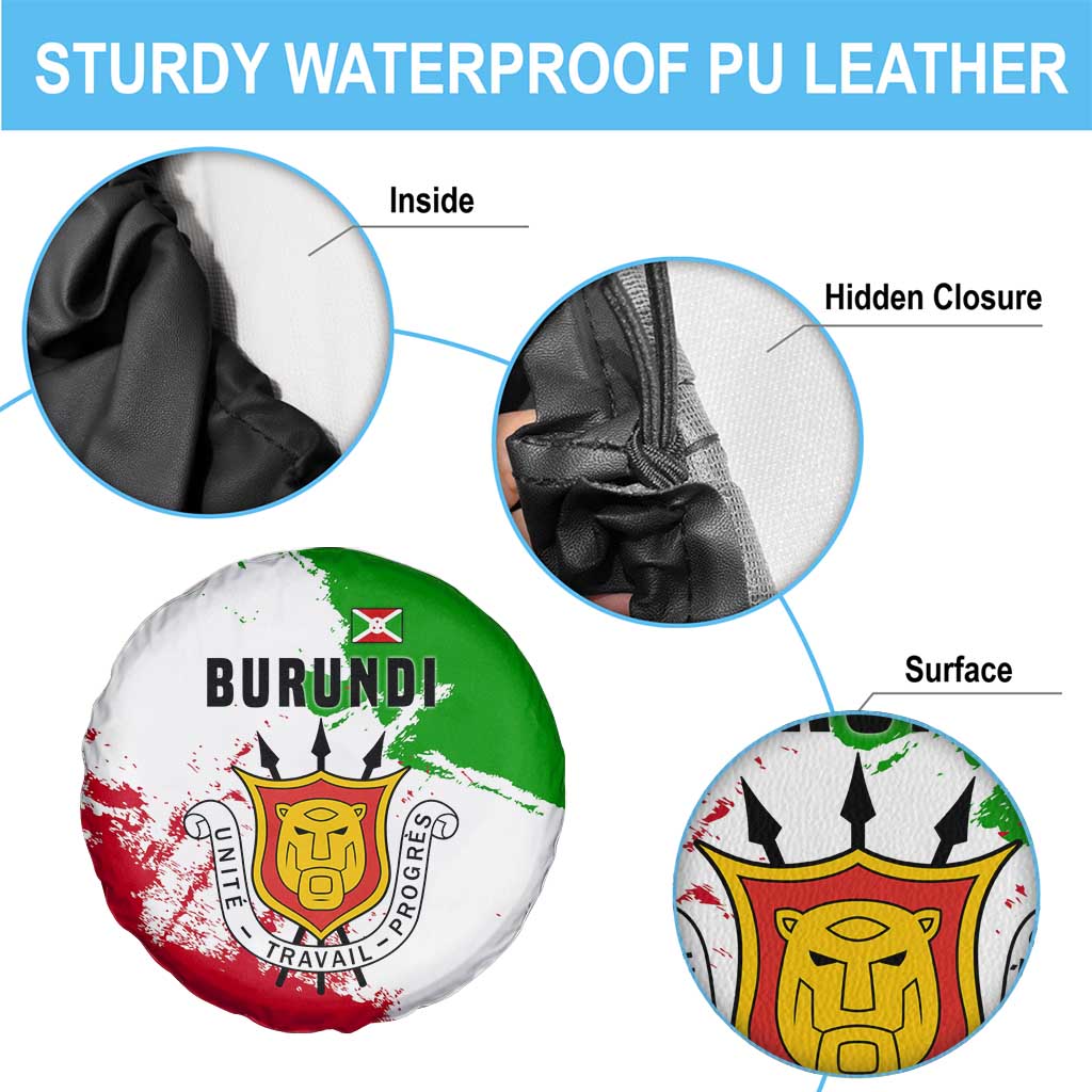 Burundi Flag Spare Tire Cover with National Emblem and Motto Unité Travail Progres