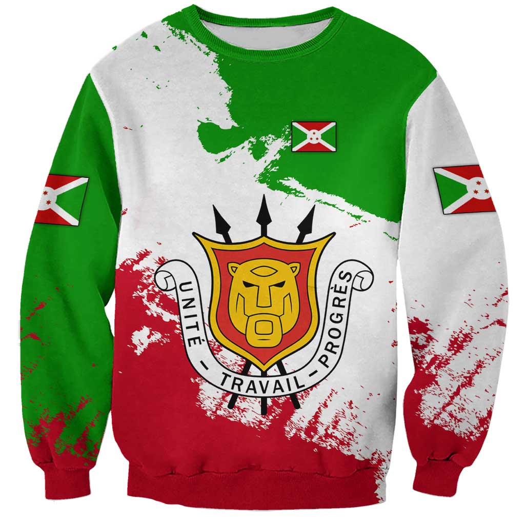 Burundi Flag Sweatshirt with National Emblem and Motto Unité Travail Progres
