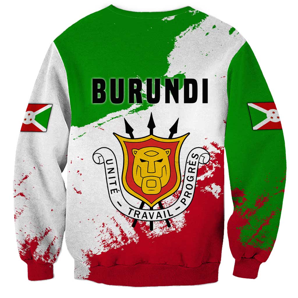Burundi Flag Sweatshirt with National Emblem and Motto Unité Travail Progres