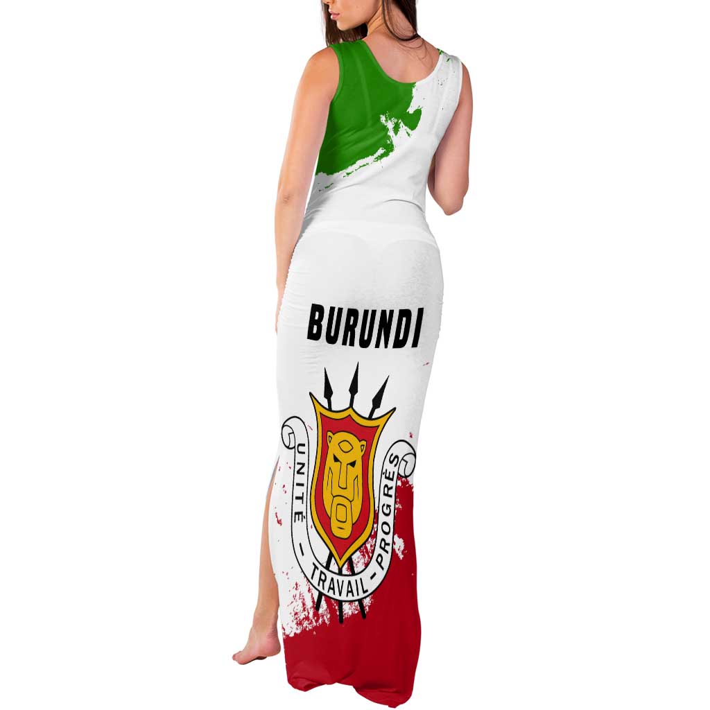 Burundi Flag Tank Maxi Dress with National Emblem and Motto Unité Travail Progres