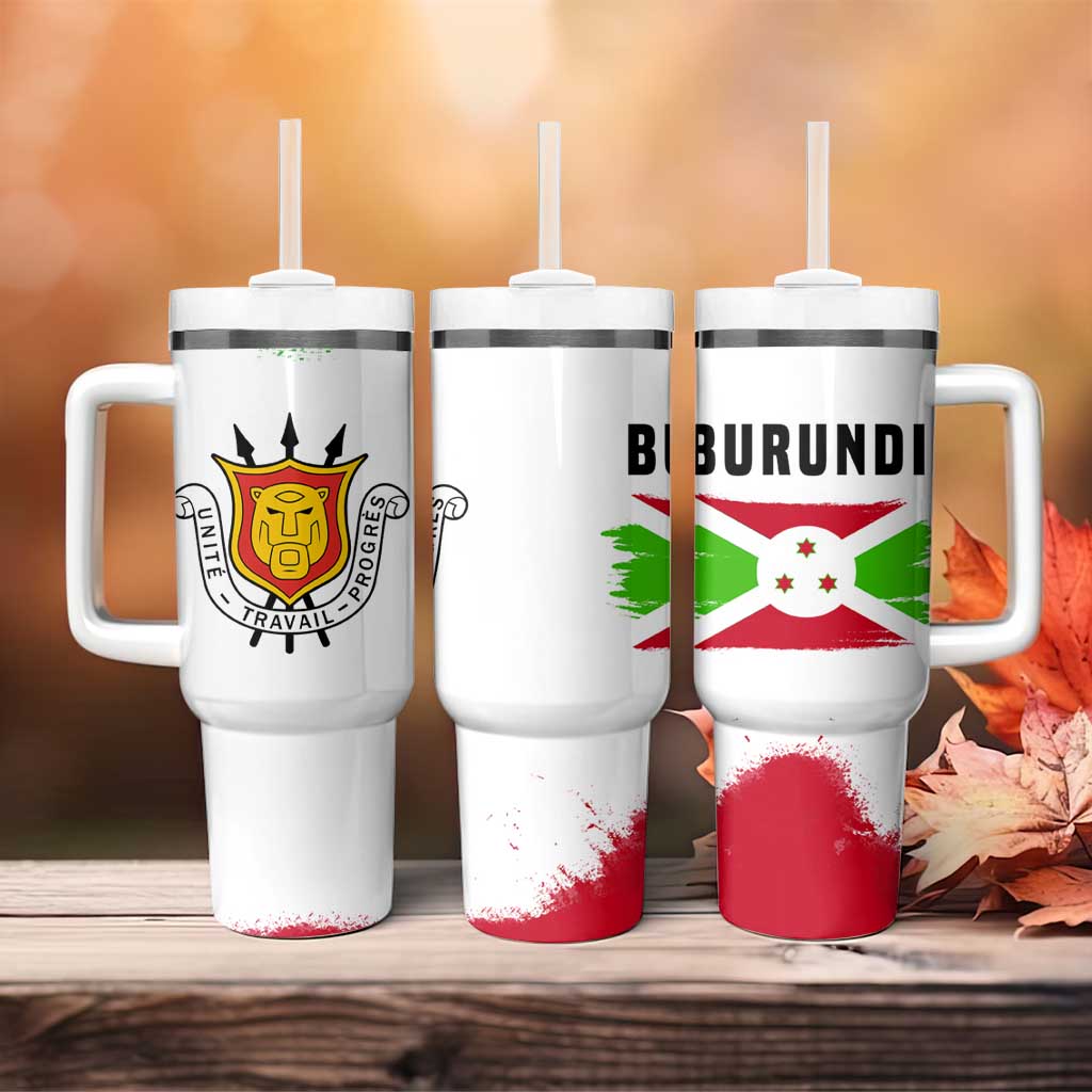 Burundi Flag Tumbler With Handle with National Emblem and Motto Unité Travail Progres