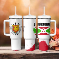Burundi Flag Tumbler With Handle with National Emblem and Motto Unité Travail Progres