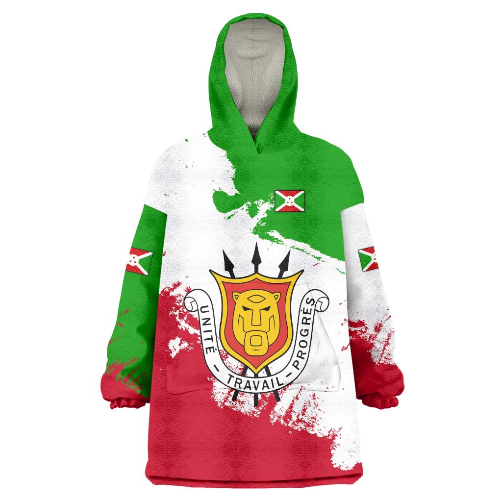 Burundi Flag Wearable Blanket Hoodie with National Emblem and Motto Unité Travail Progres