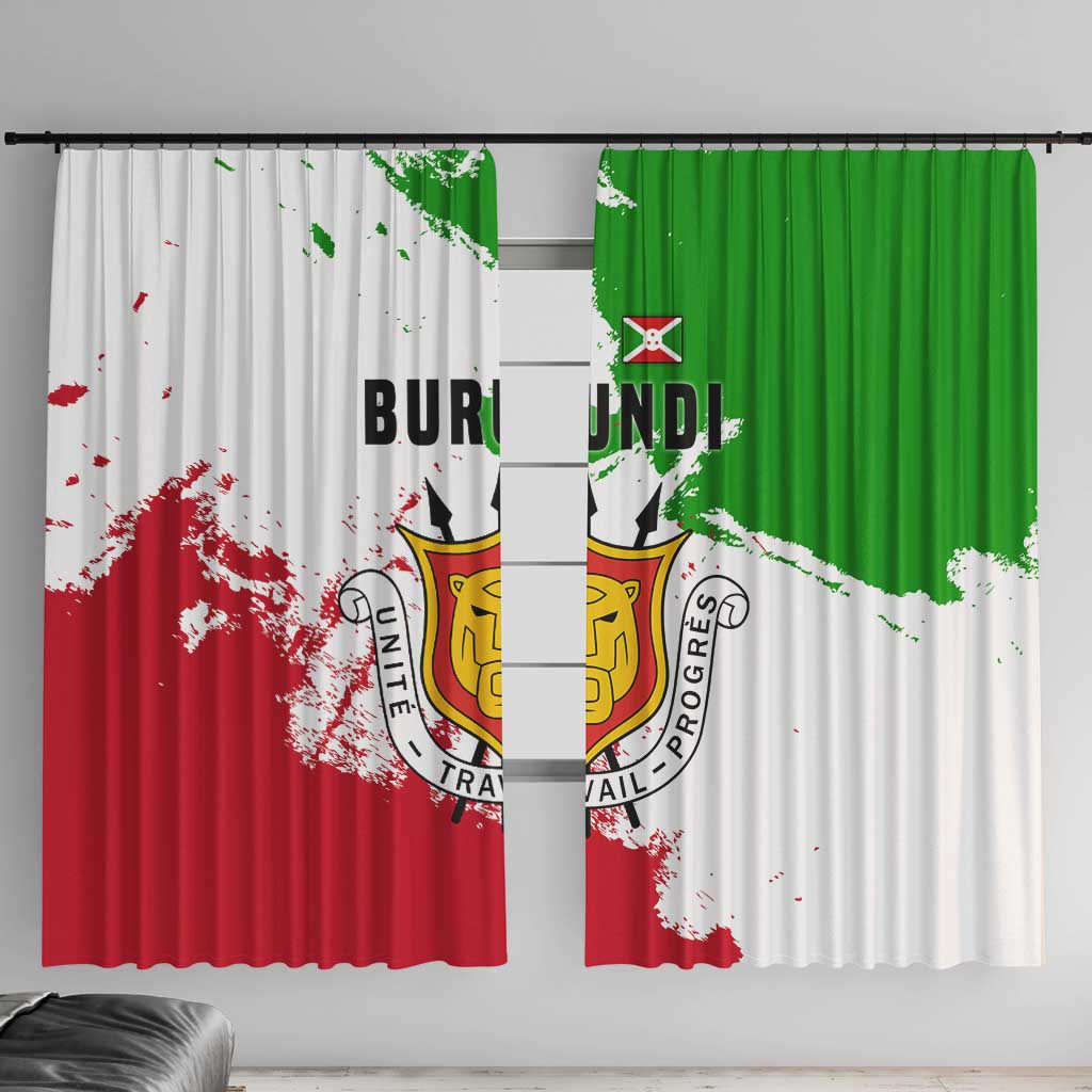 Burundi Flag Window Curtain with National Emblem and Motto Unité Travail Progres
