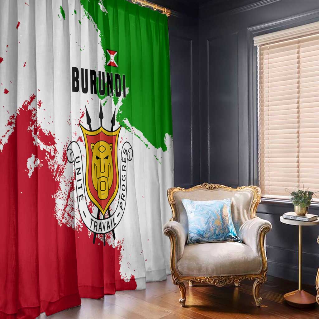 Burundi Flag Window Curtain with National Emblem and Motto Unité Travail Progres