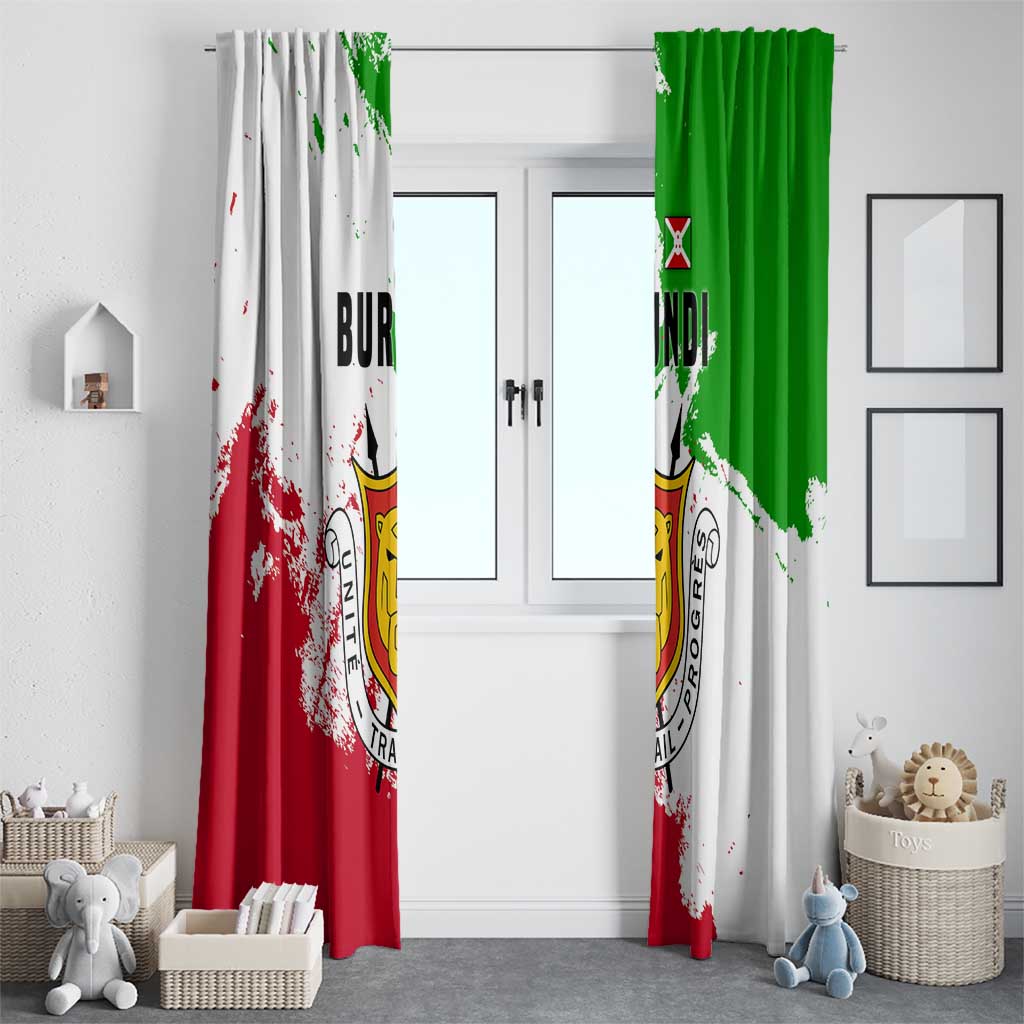 Burundi Flag Window Curtain with National Emblem and Motto Unité Travail Progres