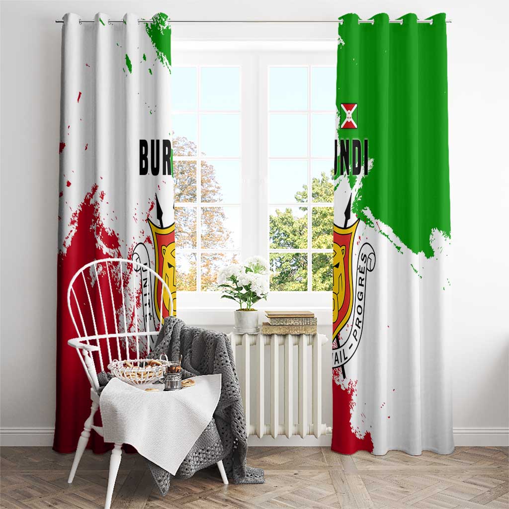 Burundi Flag Window Curtain with National Emblem and Motto Unité Travail Progres