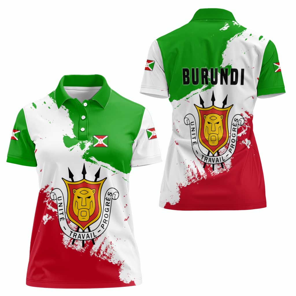 Burundi Flag Women Polo Shirt with National Emblem and Motto Unité Travail Progres
