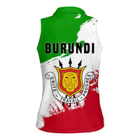 Burundi Flag Women Sleeveless Polo Shirt with National Emblem and Motto Unité Travail Progres