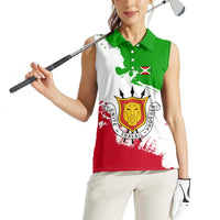 Burundi Flag Women Sleeveless Polo Shirt with National Emblem and Motto Unité Travail Progres