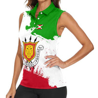 Burundi Flag Women Sleeveless Polo Shirt with National Emblem and Motto Unité Travail Progres