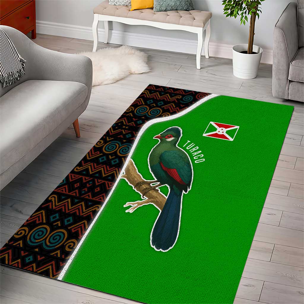 Burundi Turaco Area Rug with National Bird and Flag Pattern