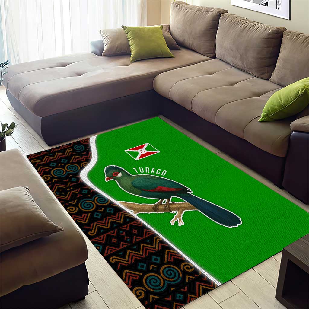 Burundi Turaco Area Rug with National Bird and Flag Pattern