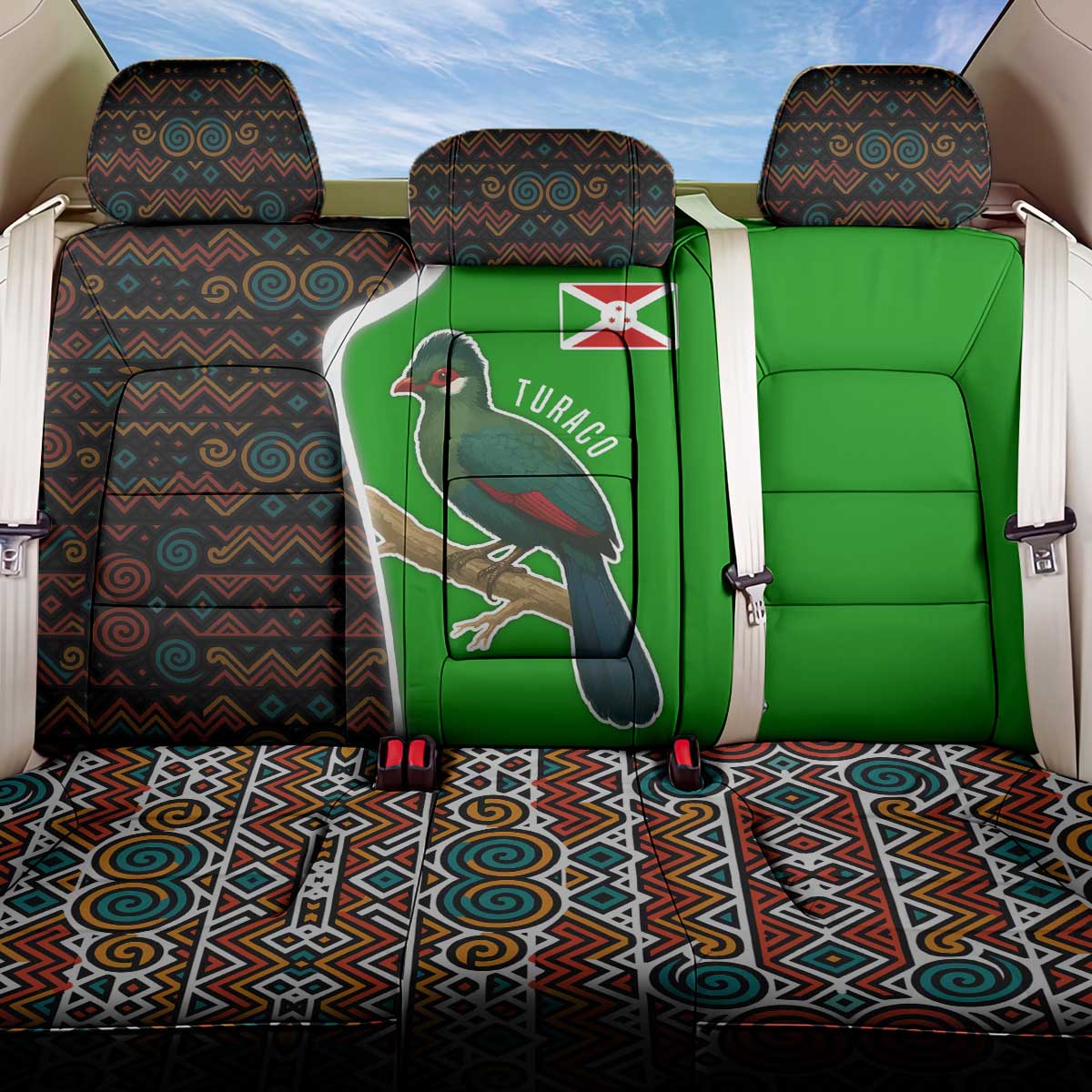 Burundi Turaco Back Car Seat Cover with National Bird and Flag Pattern