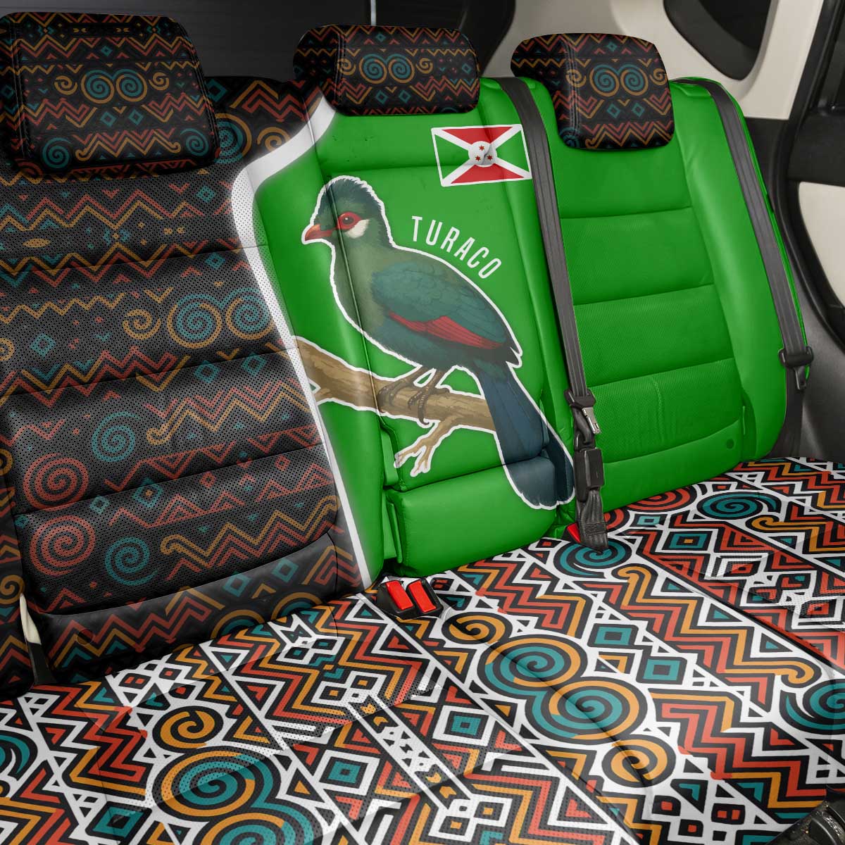 Burundi Turaco Back Car Seat Cover with National Bird and Flag Pattern