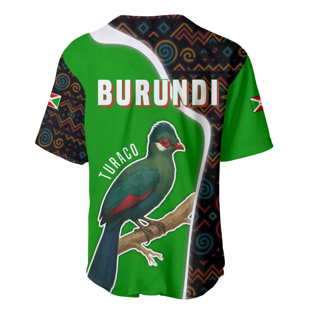 Burundi Turaco Baseball Jersey with National Bird and Flag Pattern