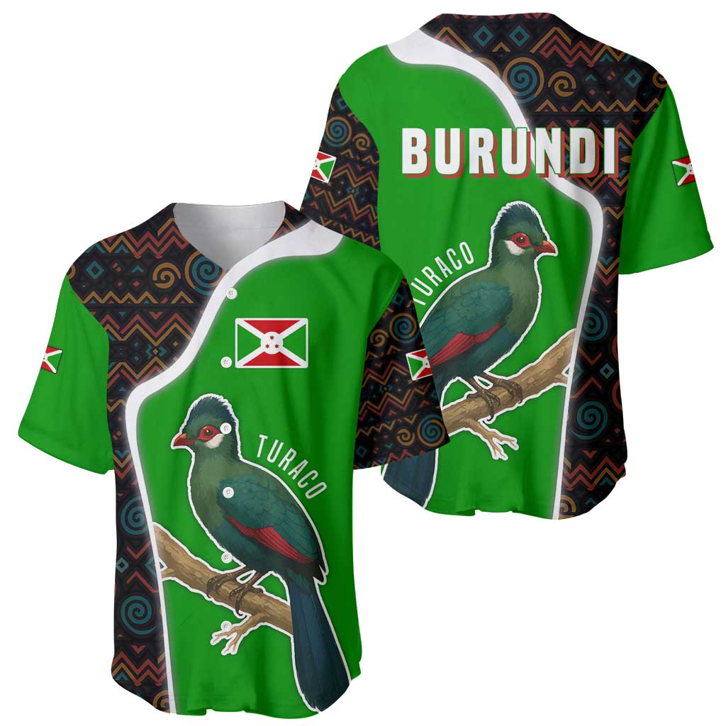 Burundi Turaco Baseball Jersey with National Bird and Flag Pattern