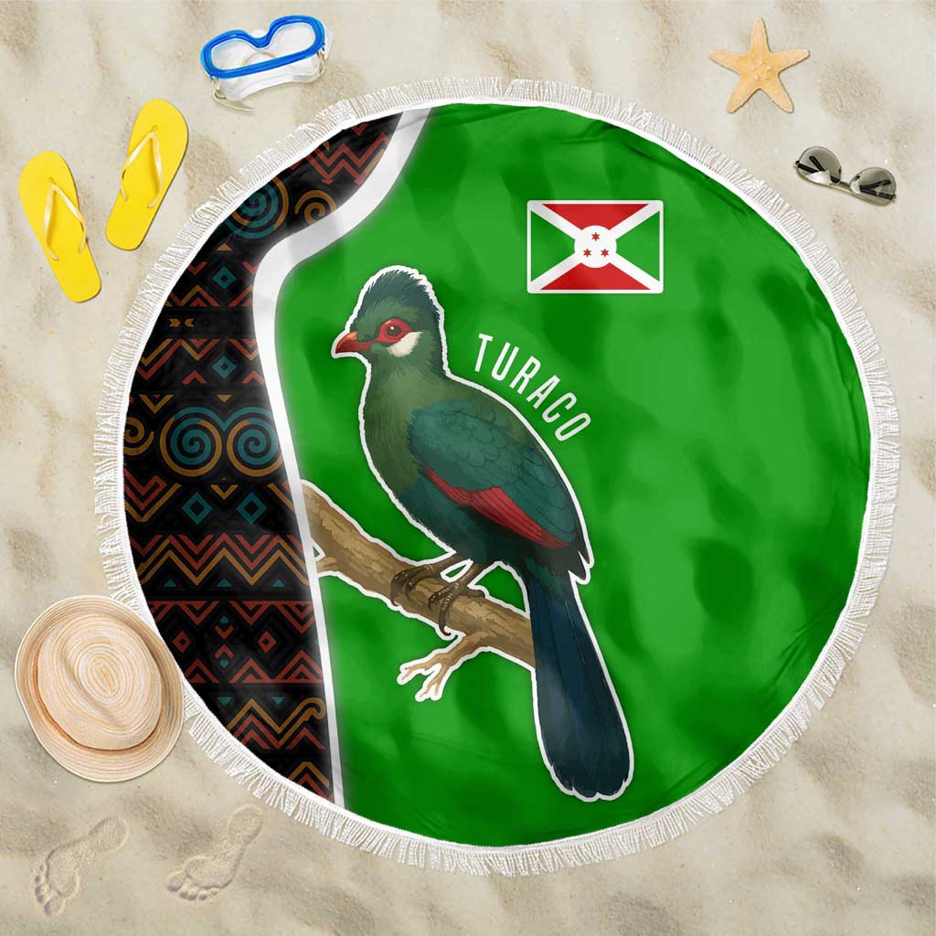 Burundi Turaco Beach Blanket with National Bird and Flag Pattern