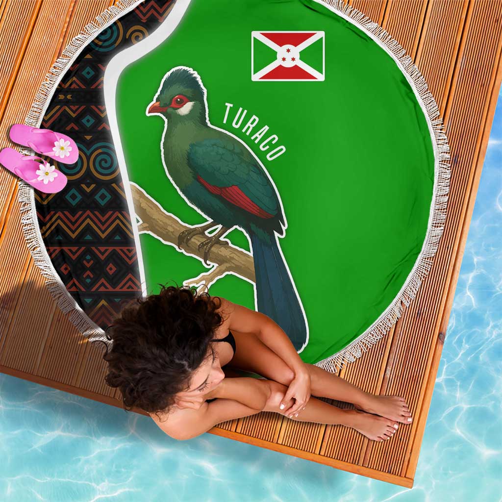 Burundi Turaco Beach Blanket with National Bird and Flag Pattern