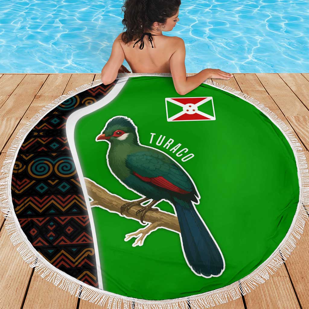 Burundi Turaco Beach Blanket with National Bird and Flag Pattern
