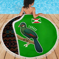 Burundi Turaco Beach Blanket with National Bird and Flag Pattern