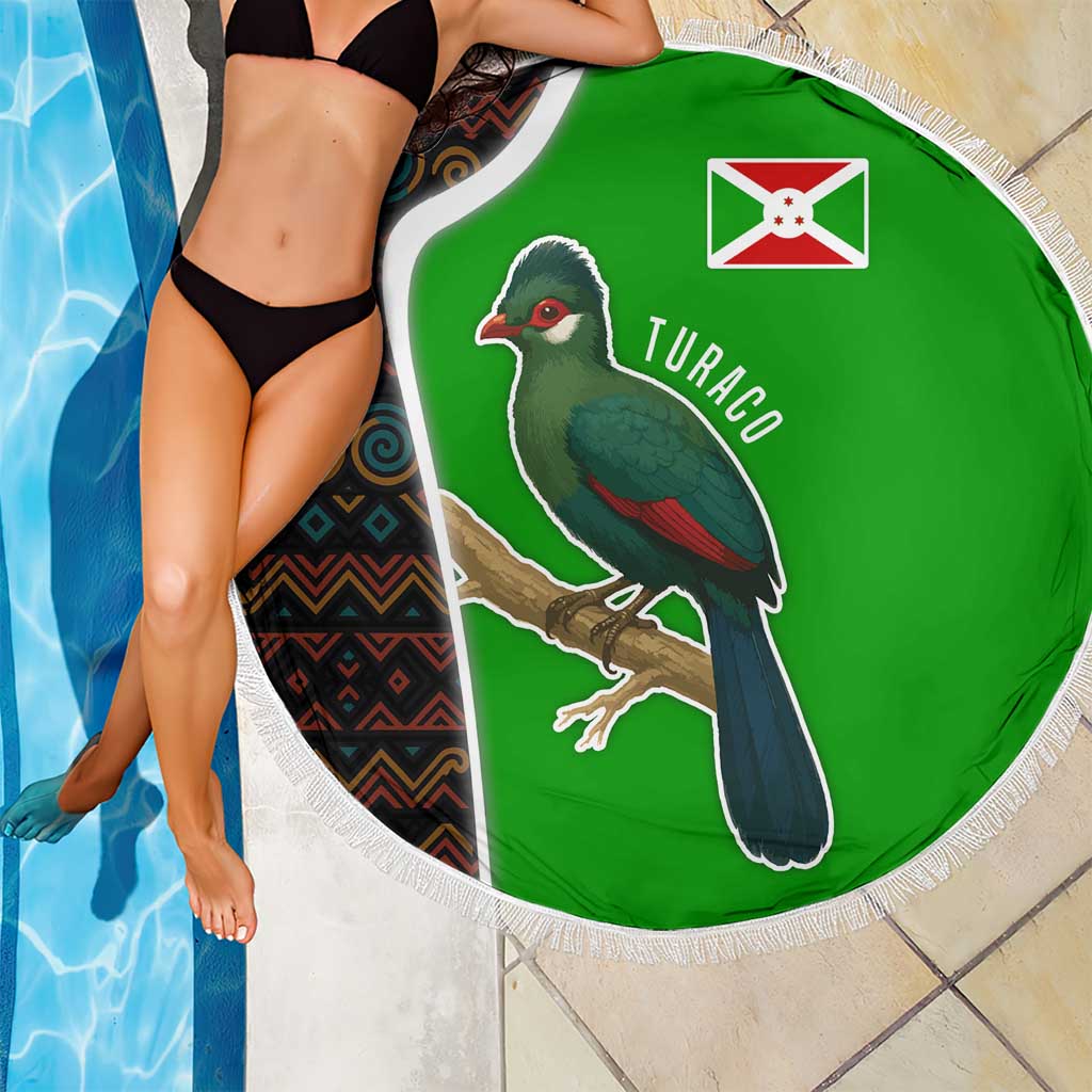 Burundi Turaco Beach Blanket with National Bird and Flag Pattern