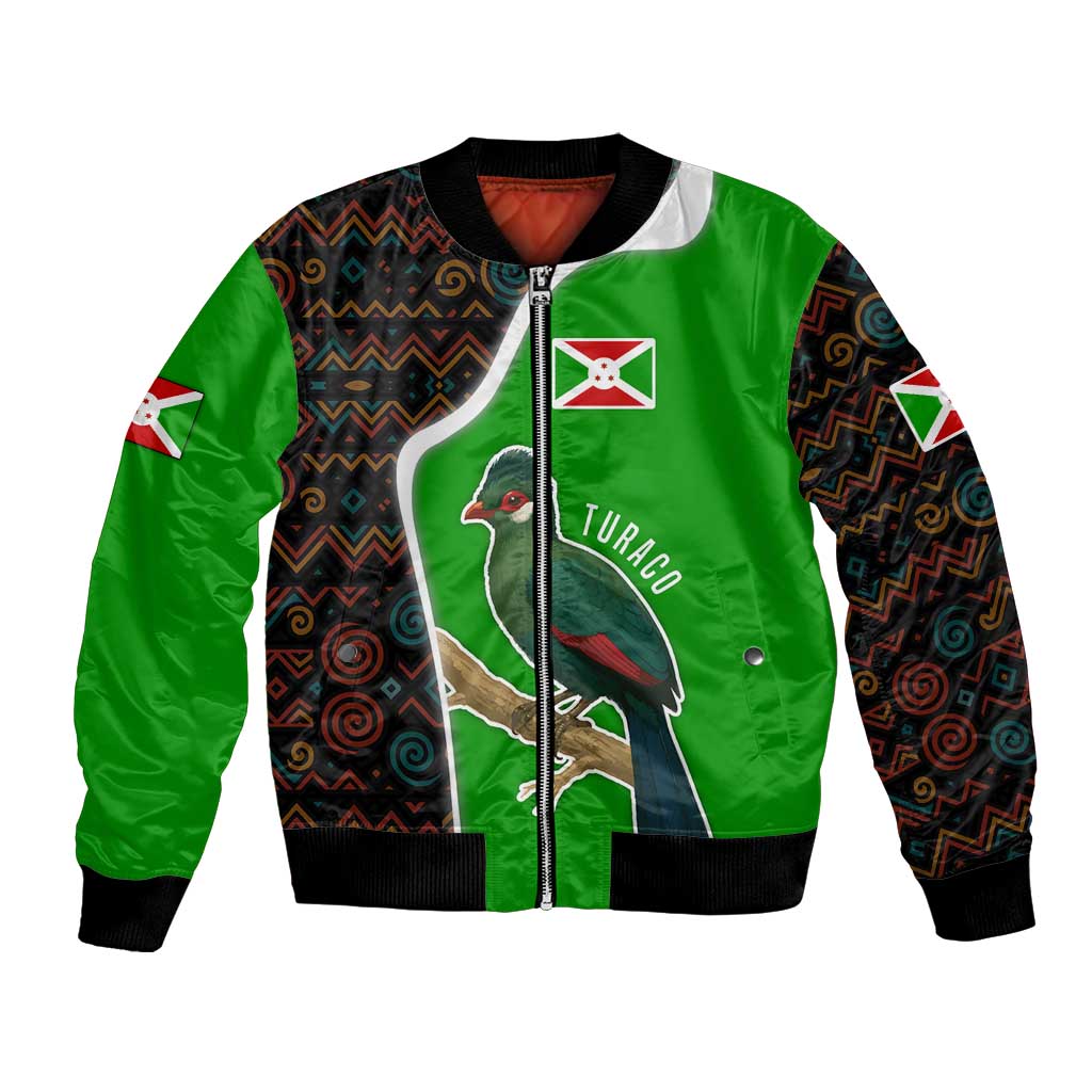 Burundi Turaco Bomber Jacket with National Bird and Flag Pattern