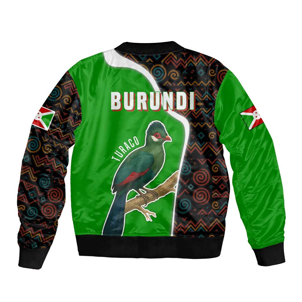 Burundi Turaco Bomber Jacket with National Bird and Flag Pattern