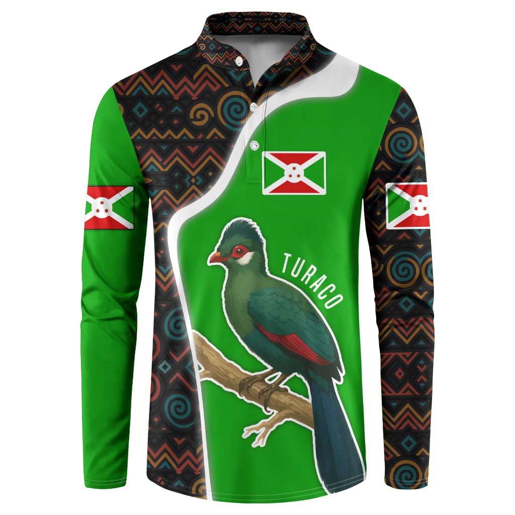 Burundi Turaco Button Sweatshirt with National Bird and Flag Pattern