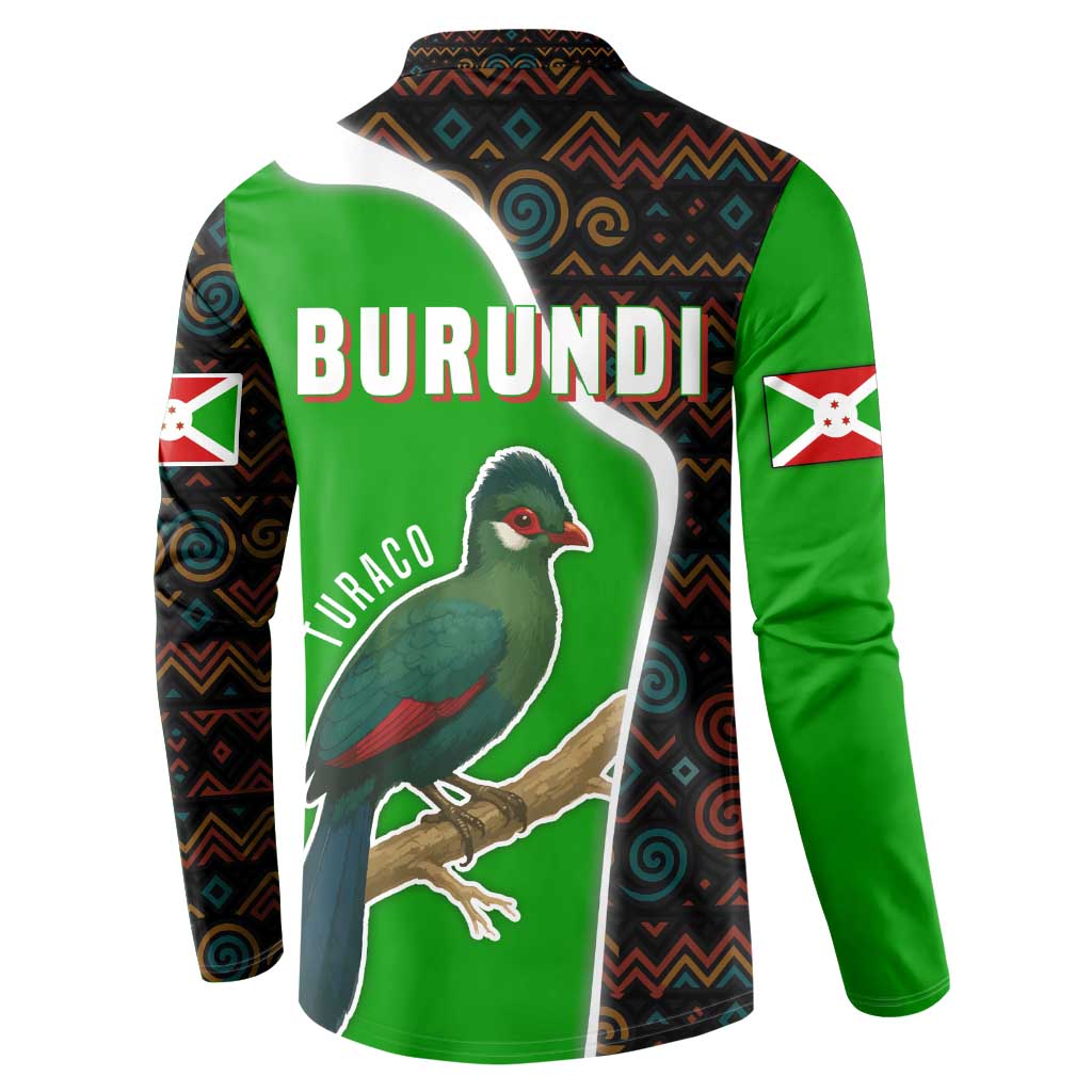 Burundi Turaco Button Sweatshirt with National Bird and Flag Pattern