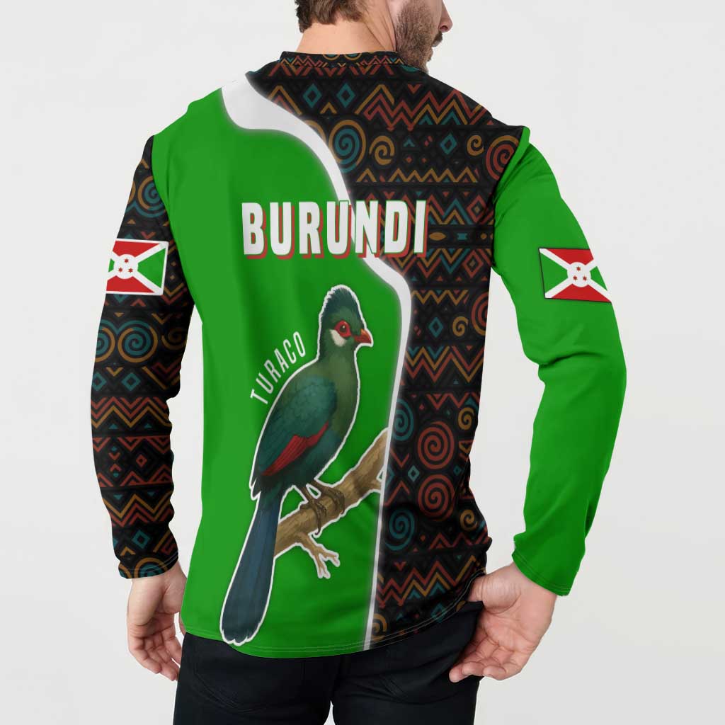 Burundi Turaco Button Sweatshirt with National Bird and Flag Pattern