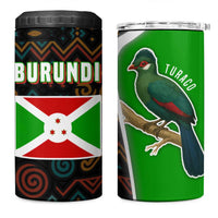 Burundi Turaco 4 in 1 Can Cooler Tumbler with National Bird and Flag Pattern