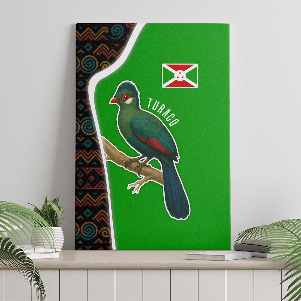 Burundi Turaco Canvas Wall Art with National Bird and Flag Pattern