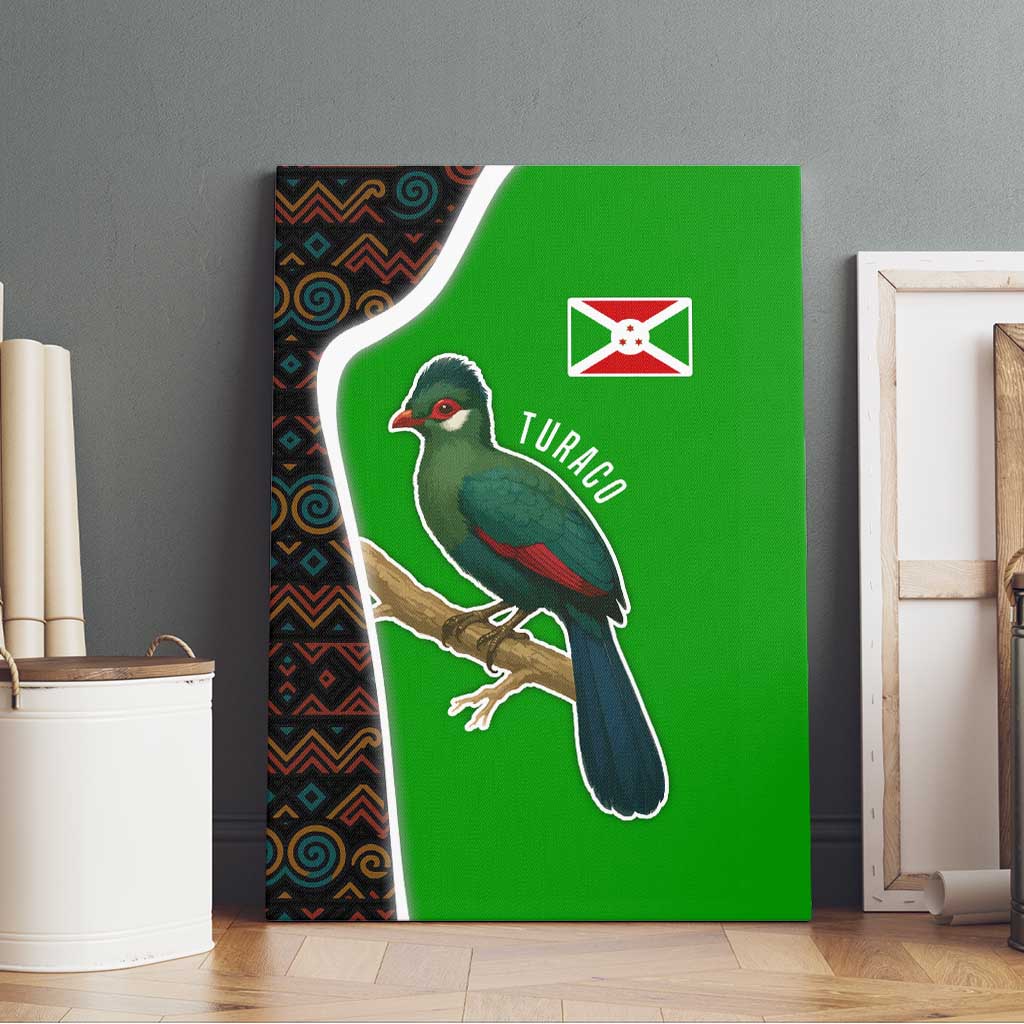 Burundi Turaco Canvas Wall Art with National Bird and Flag Pattern
