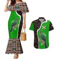 Burundi Turaco Couples Matching Mermaid Dress and Hawaiian Shirt with National Bird and Flag Pattern