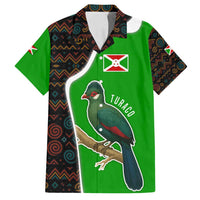 Burundi Turaco Family Matching Long Sleeve Bodycon Dress and Hawaiian Shirt with National Bird and Flag Pattern