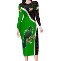 Burundi Turaco Family Matching Long Sleeve Bodycon Dress and Hawaiian Shirt with National Bird and Flag Pattern