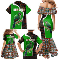 Burundi Turaco Family Matching Mermaid Dress and Hawaiian Shirt with National Bird and Flag Pattern