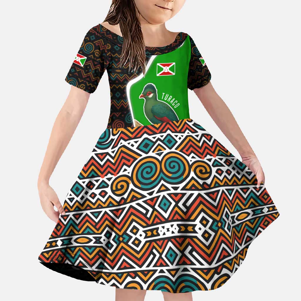 Burundi Turaco Family Matching Off Shoulder Maxi Dress and Hawaiian Shirt with National Bird and Flag Pattern