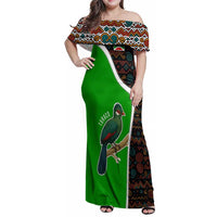 Burundi Turaco Family Matching Off Shoulder Maxi Dress and Hawaiian Shirt with National Bird and Flag Pattern