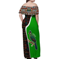 Burundi Turaco Family Matching Off Shoulder Maxi Dress and Hawaiian Shirt with National Bird and Flag Pattern