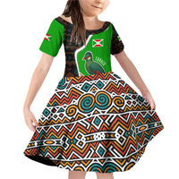 Burundi Turaco Family Matching Off Shoulder Short Dress and Hawaiian Shirt with National Bird and Flag Pattern